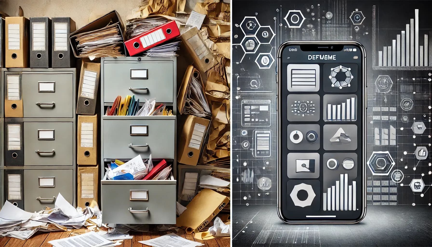 messy cabinet and smartphone