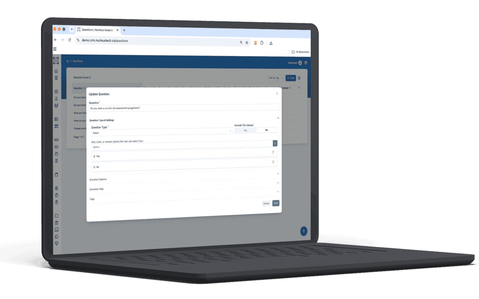 The configurable audit and inspection form builder on a laptop