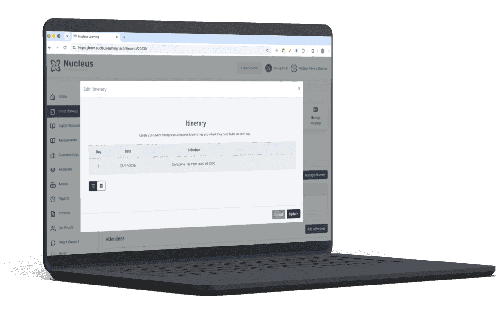 The event delivery, itineraries and resources interface