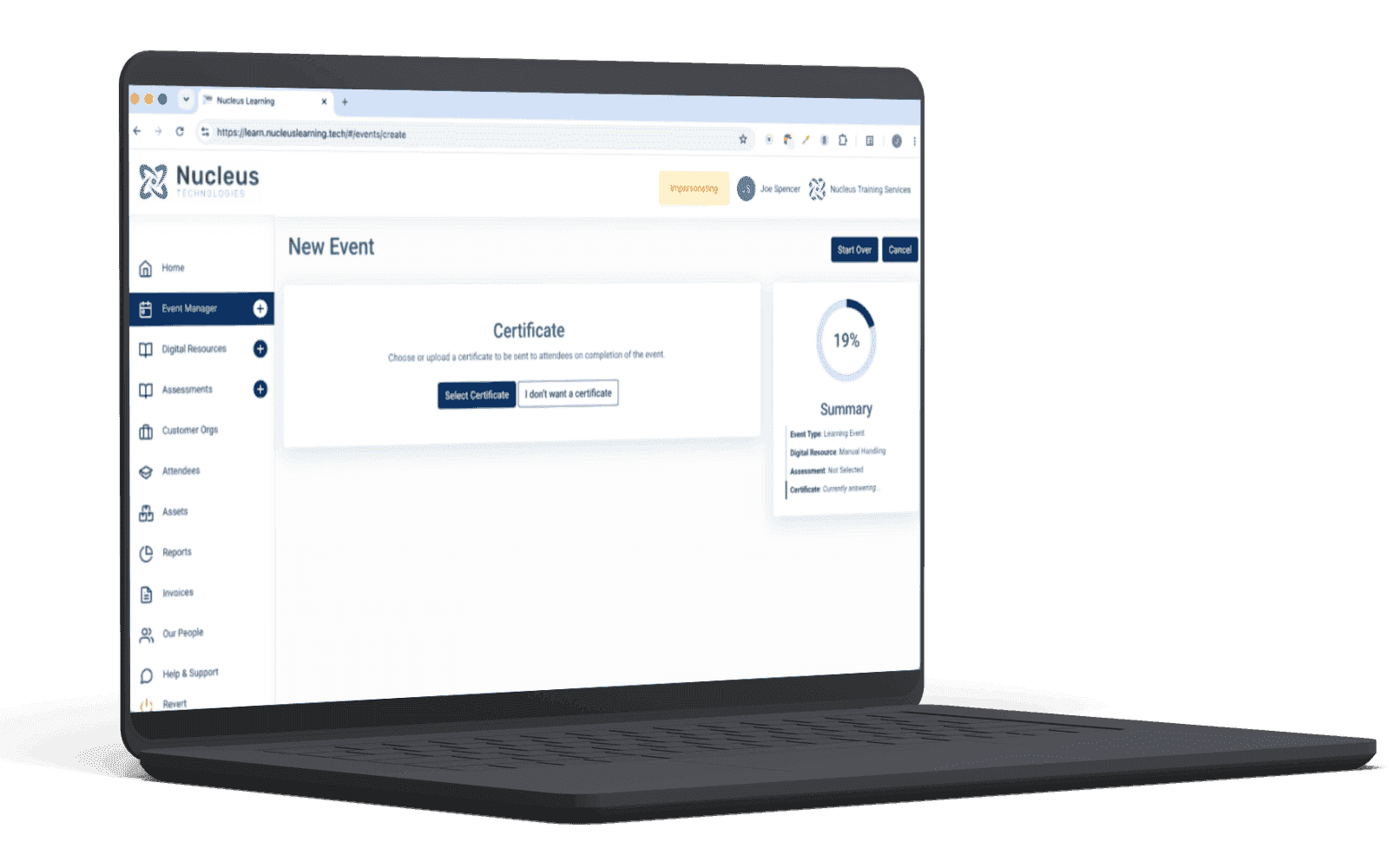 Learning, assessment and certification connected to an event