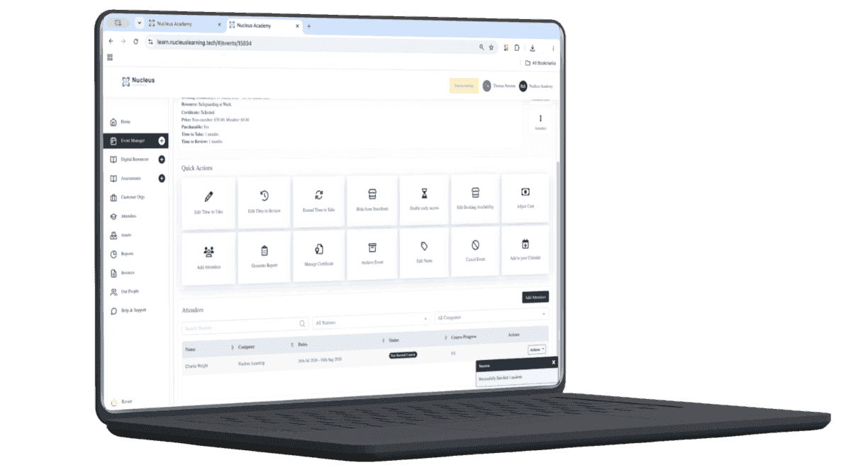 The learning administration dashboard on a laptop