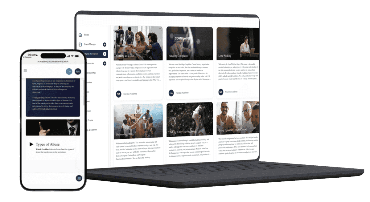 The Digital Resource Library and course content on laptop and mobile