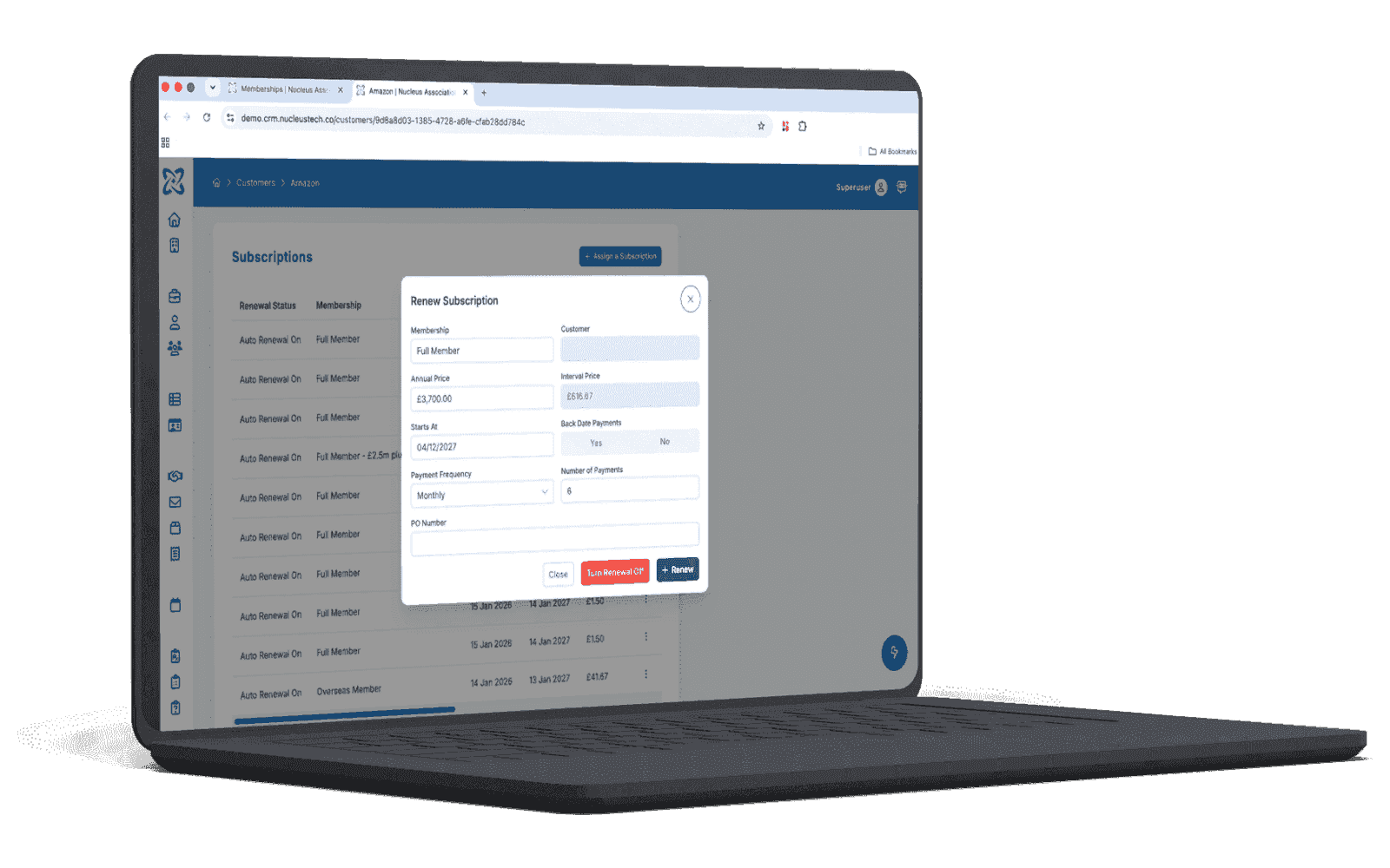 The payments and invoicing interface