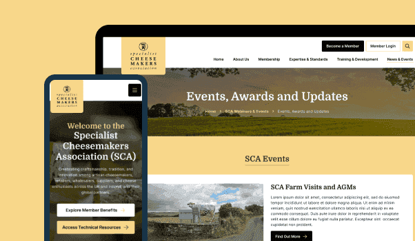 A bespoke association website on desktop and mobile