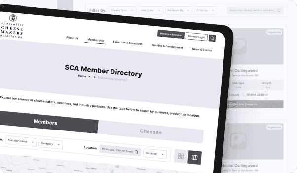 A member directory page laid out on a tablet
